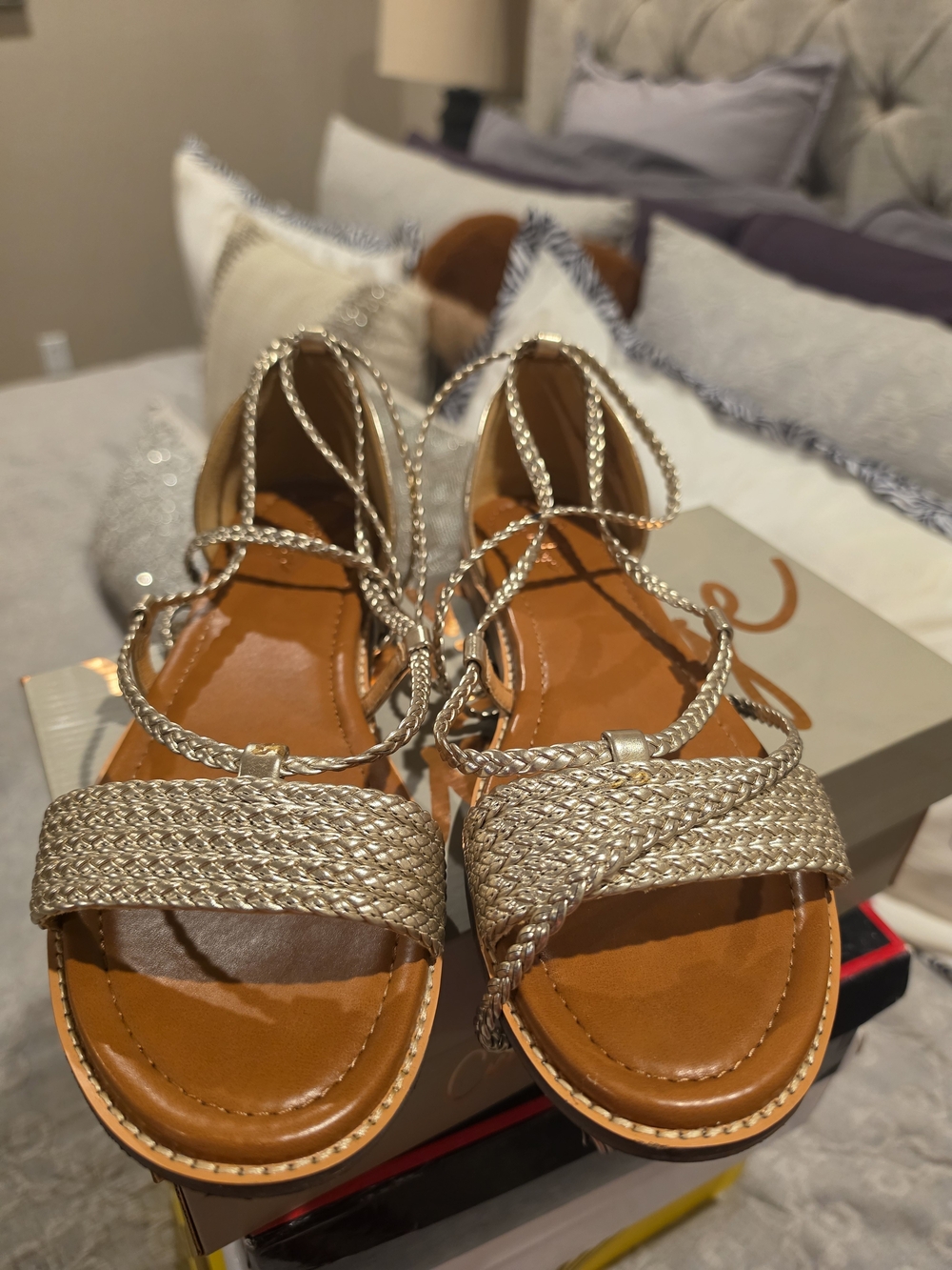 Crown Vintage Braided Metallic Lace-Up Sandals - Gold